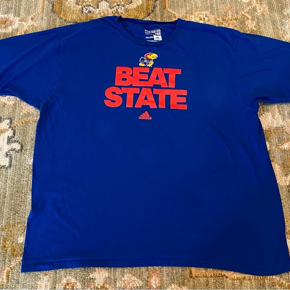 Kansas Jayhawks Adidas Beat State Shirt Size XXL Color Blue - Picture 1 of 4